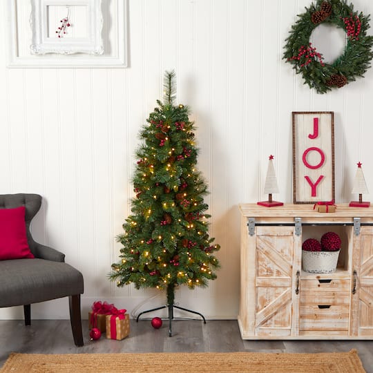 5ft. Pre-Lit Flat Back Montreal Mountain Pine Artificial Christmas Tree, White LED Lights